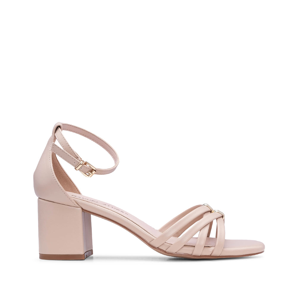 Sandália Salto Médio Mulher Pele Sintética Nude