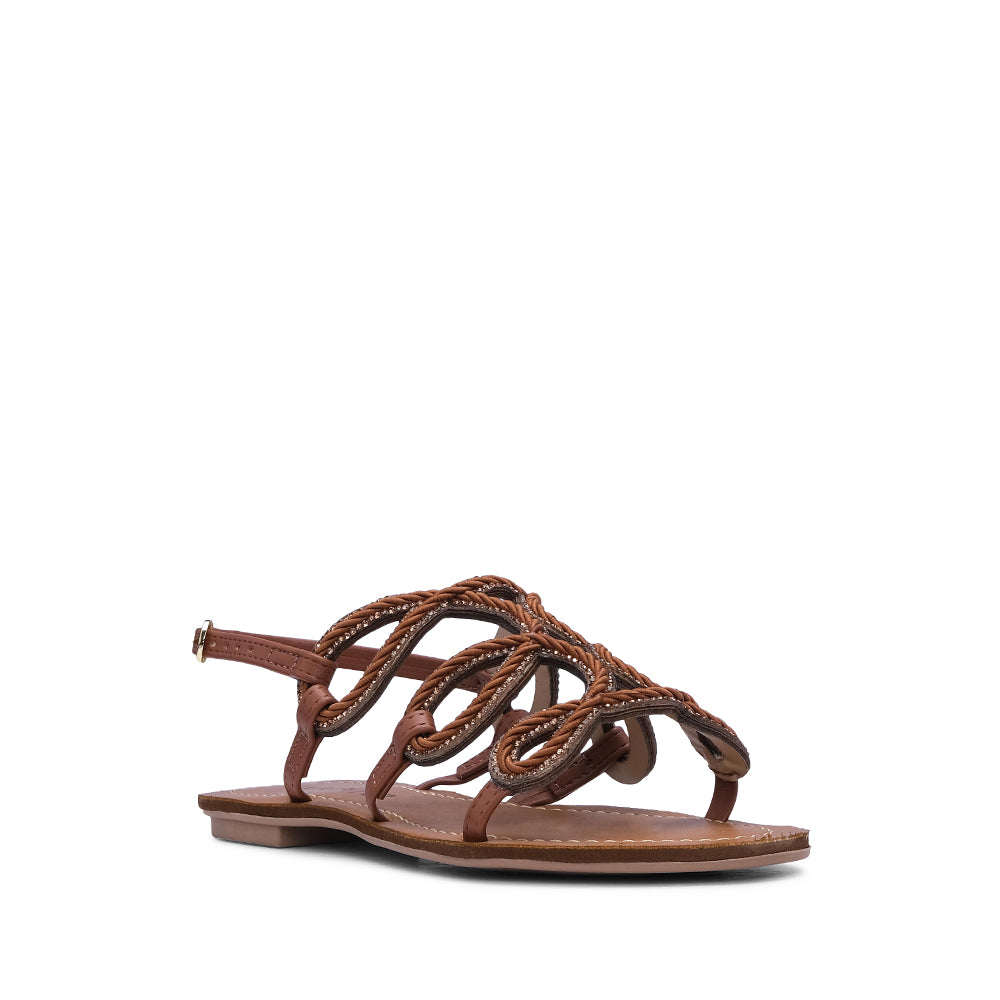 Sandália Salto Raso Mulher Camel