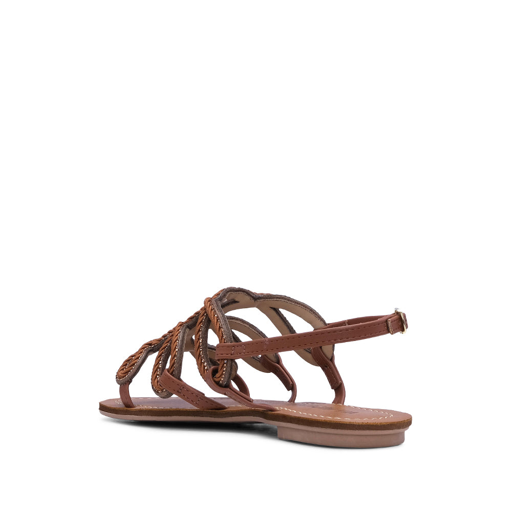 Sandália Salto Raso Mulher Camel