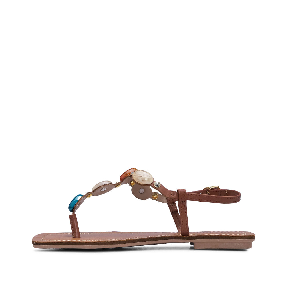 Sandália Salto Raso Mulher Camel