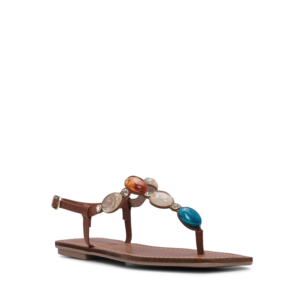 Sandália Salto Raso Mulher Camel