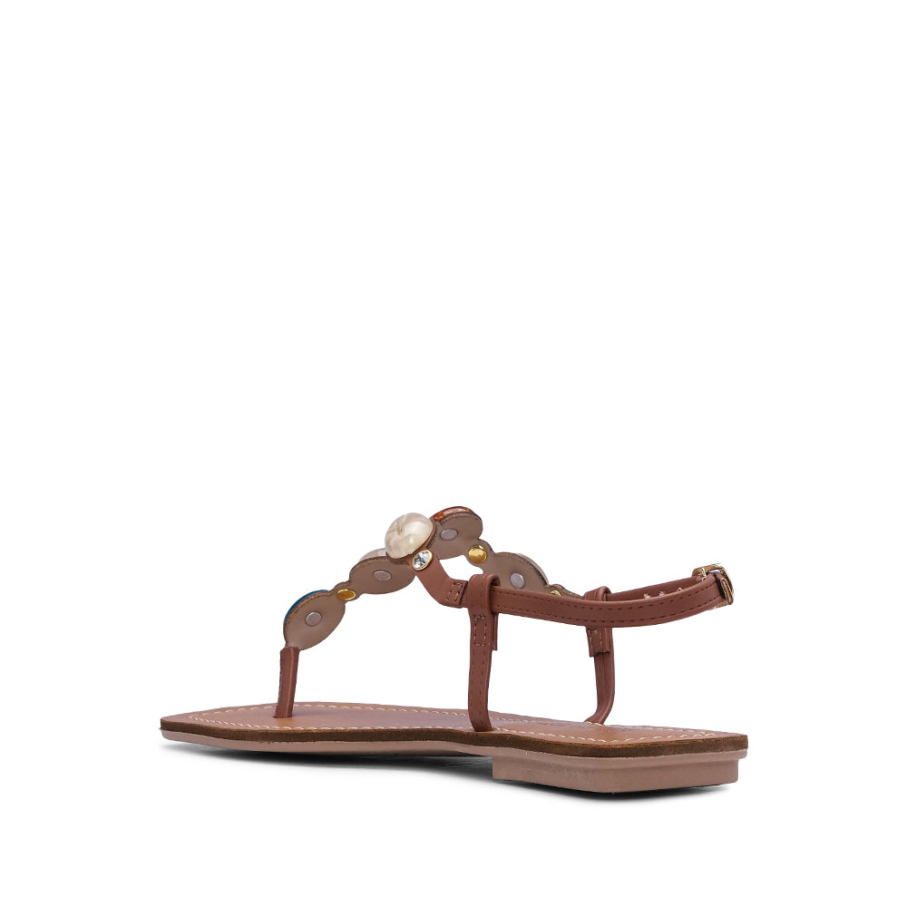 Sandália Salto Raso Mulher Camel