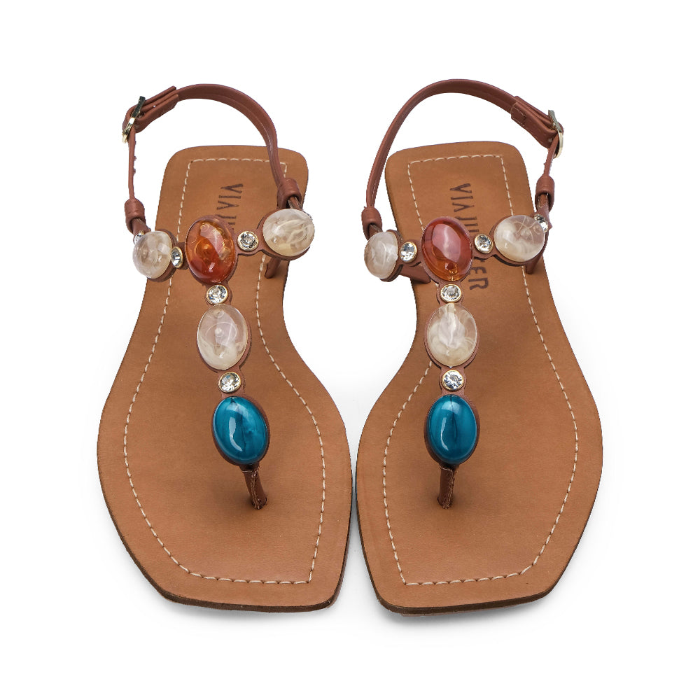 Sandália Salto Raso Mulher Camel
