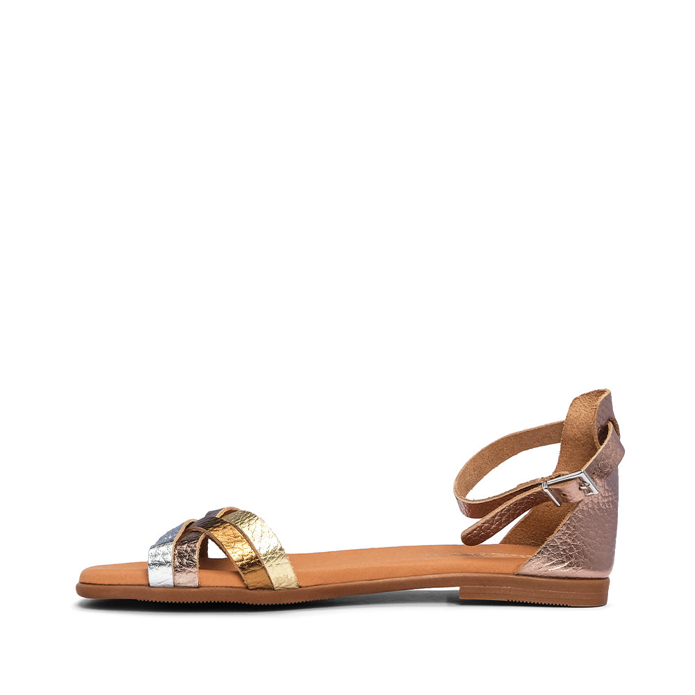 Sandália Salto Raso Mulher Pele Multicolor