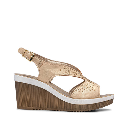 Sandália Salto Cunha Mulher Pele Sintética Dourado