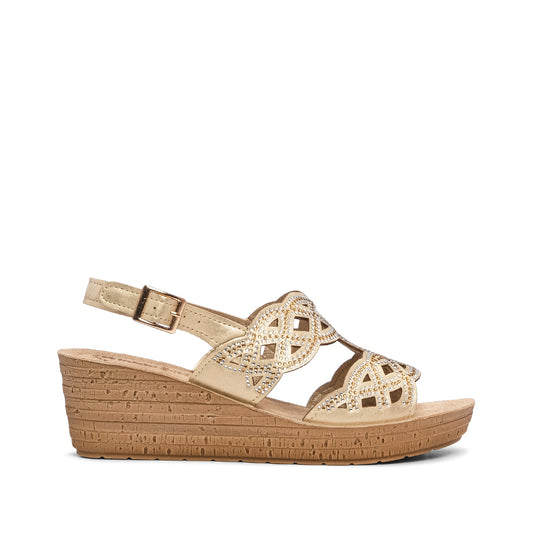 Sandália Salto Cunha Mulher Pele Sintética Dourado