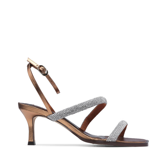 Sandália Salto Alto Mulher Metalizado Bronze