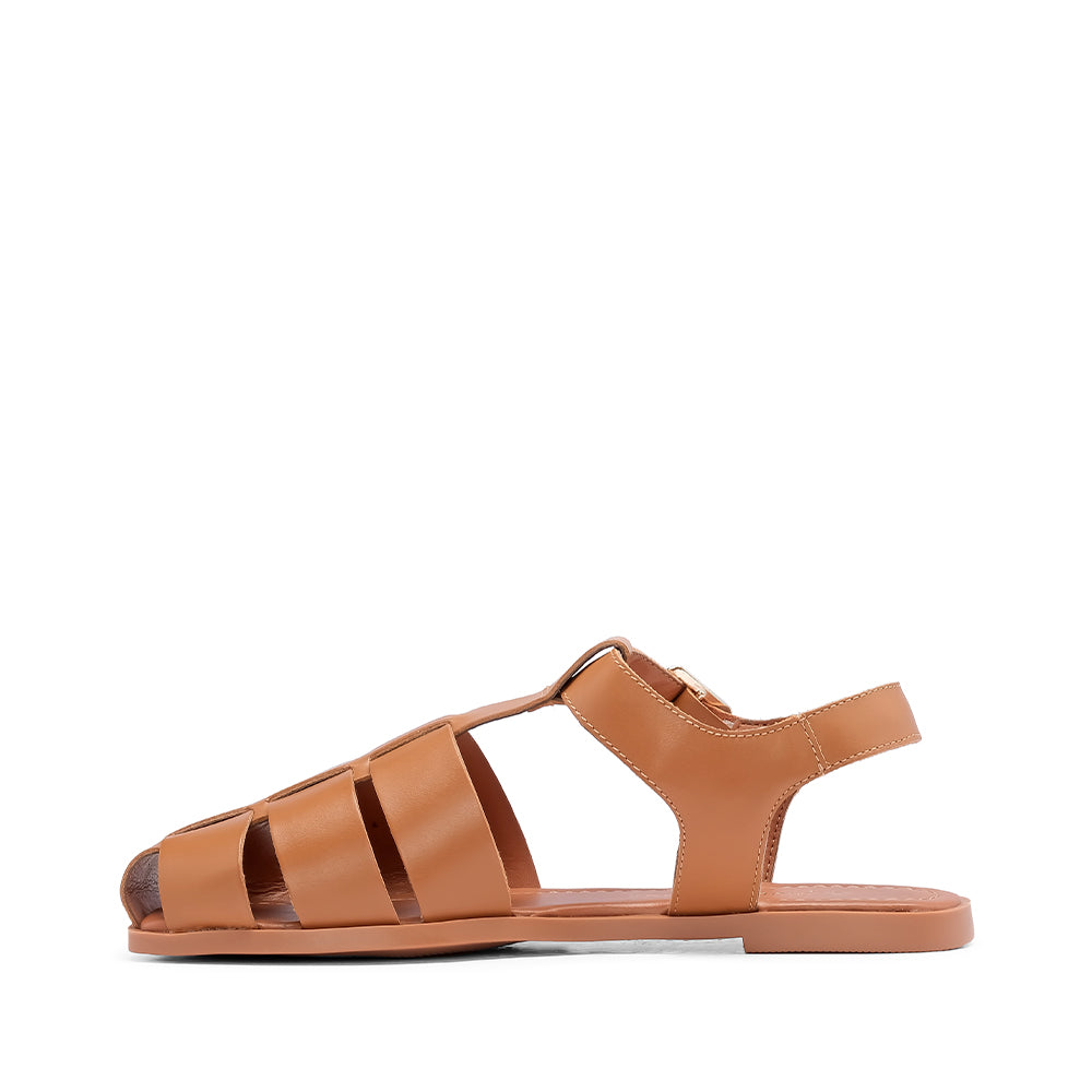 Sandália Salto Raso Mulher Pele Camel