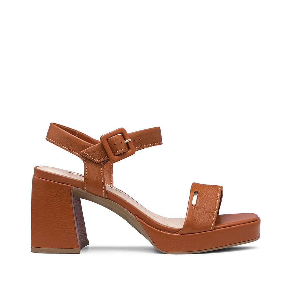 Sandália Salto Médio Mulher Pele Camel