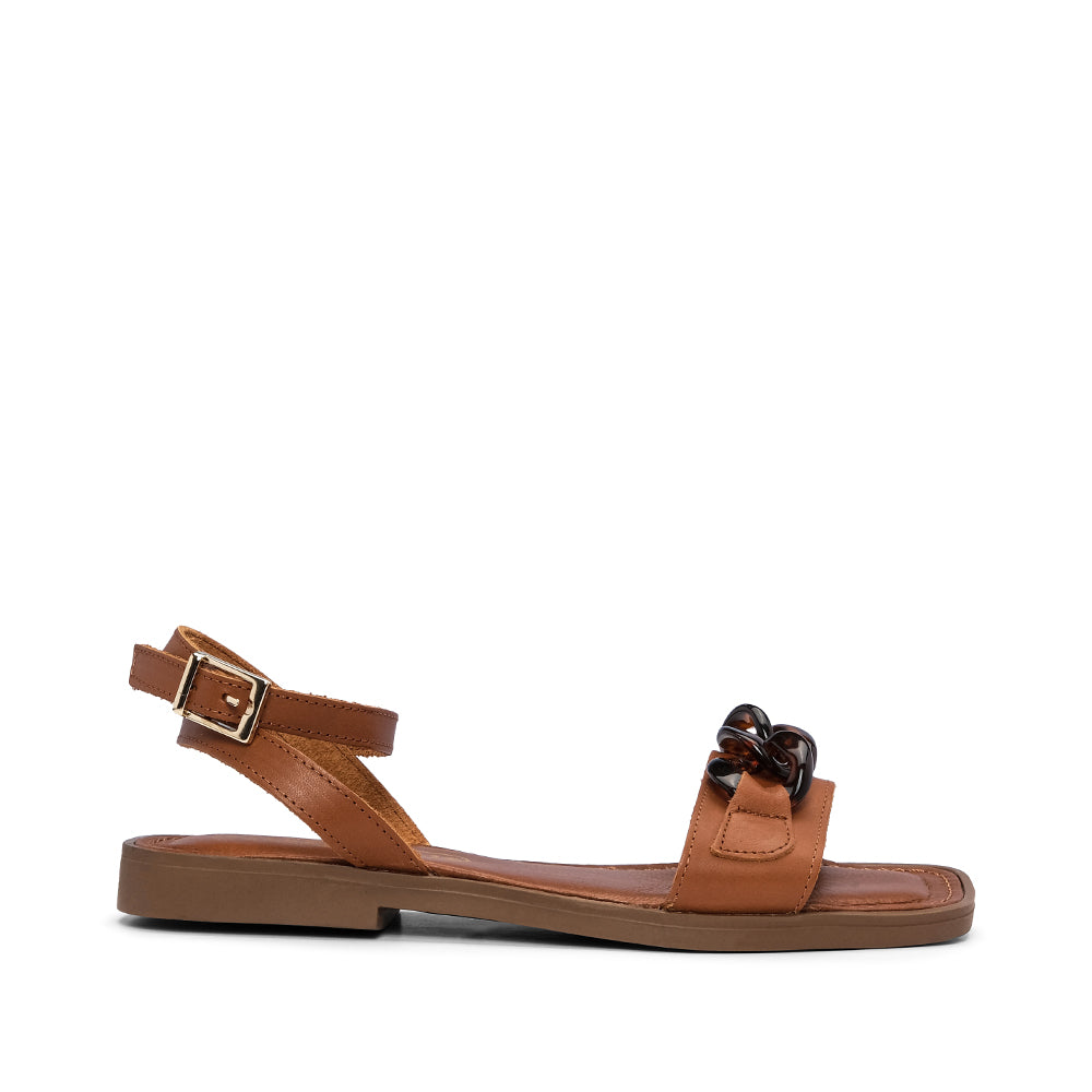 Sandália Salto Raso Mulher Pele Camel