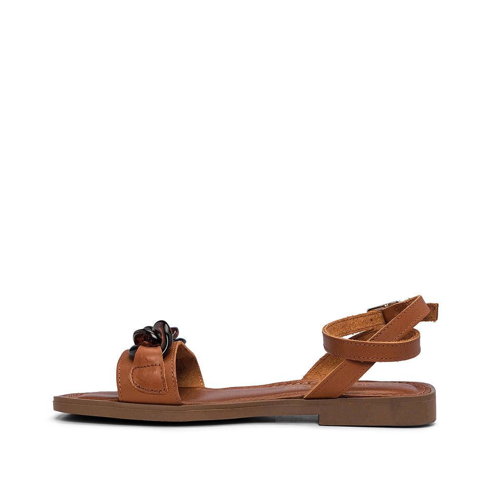 Sandália Salto Raso Mulher Pele Camel