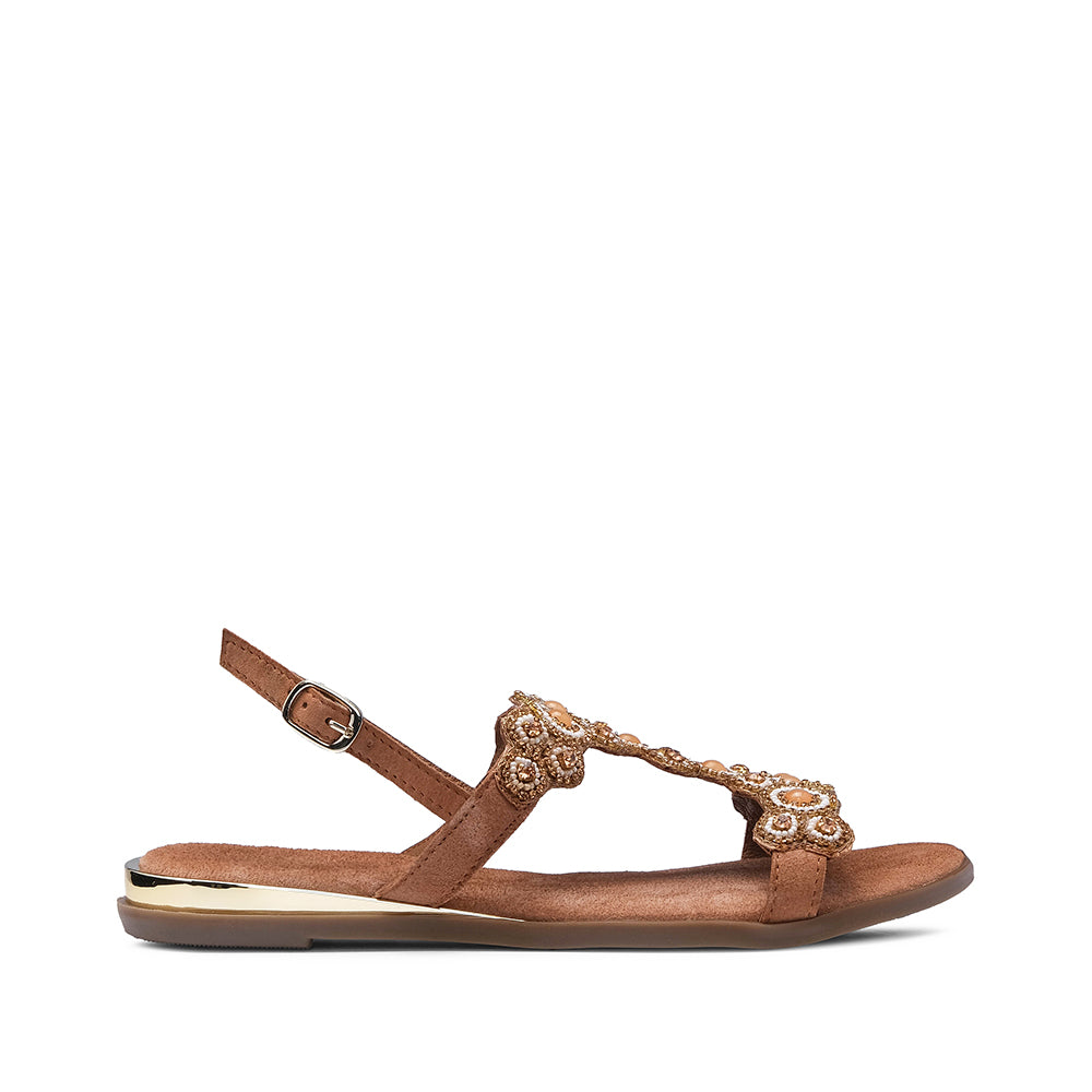 Sandália Salto Raso Mulher Camurça Camel