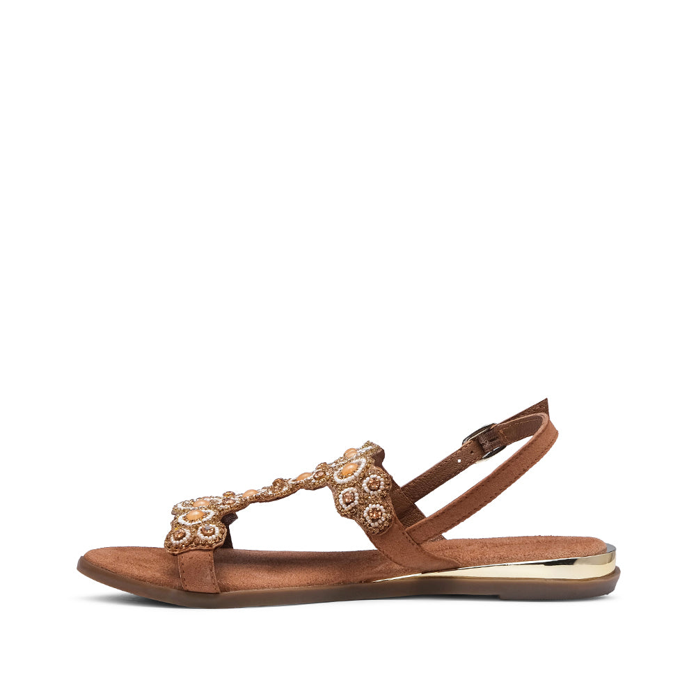 Sandália Salto Raso Mulher Camurça Camel
