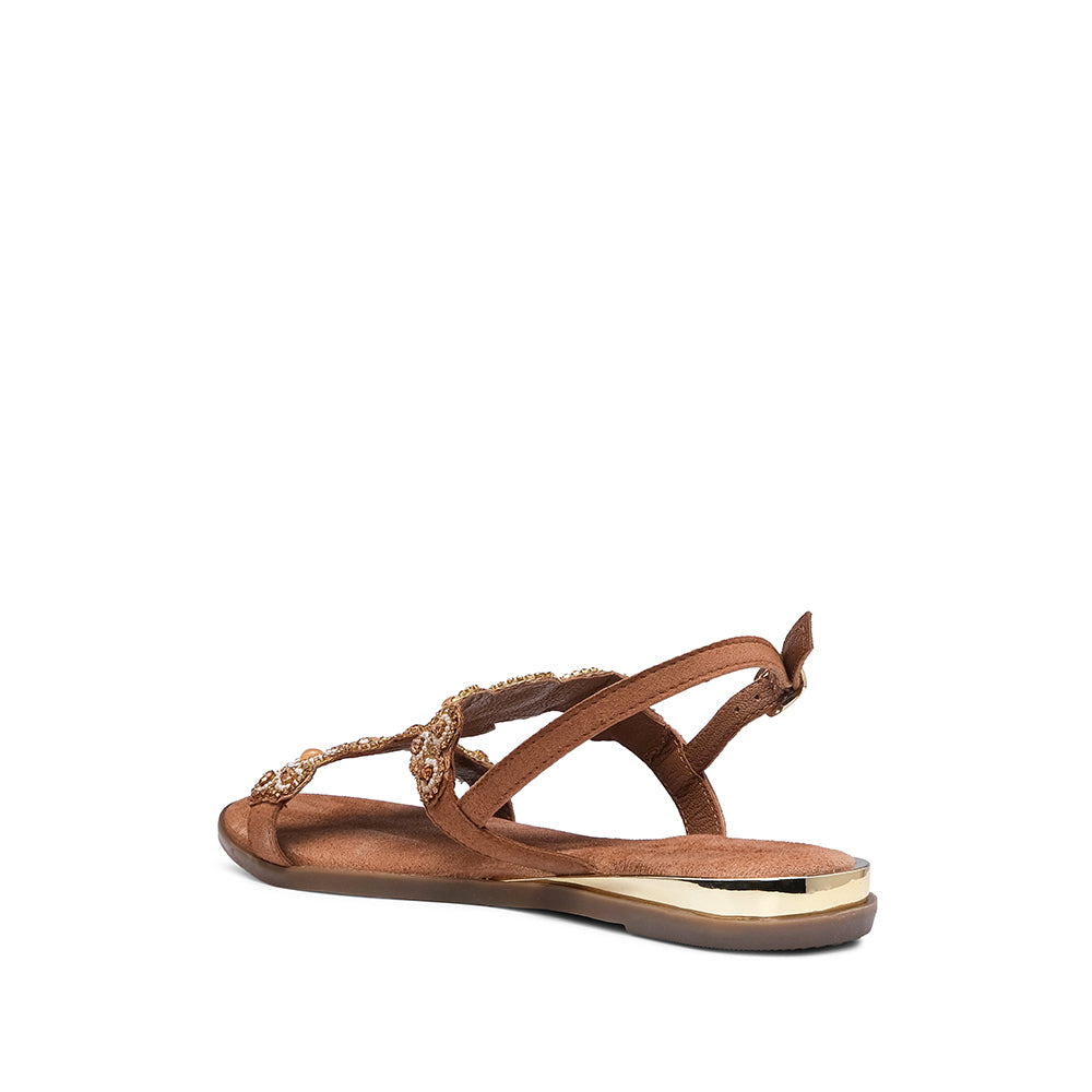 Sandália Salto Raso Mulher Camurça Camel