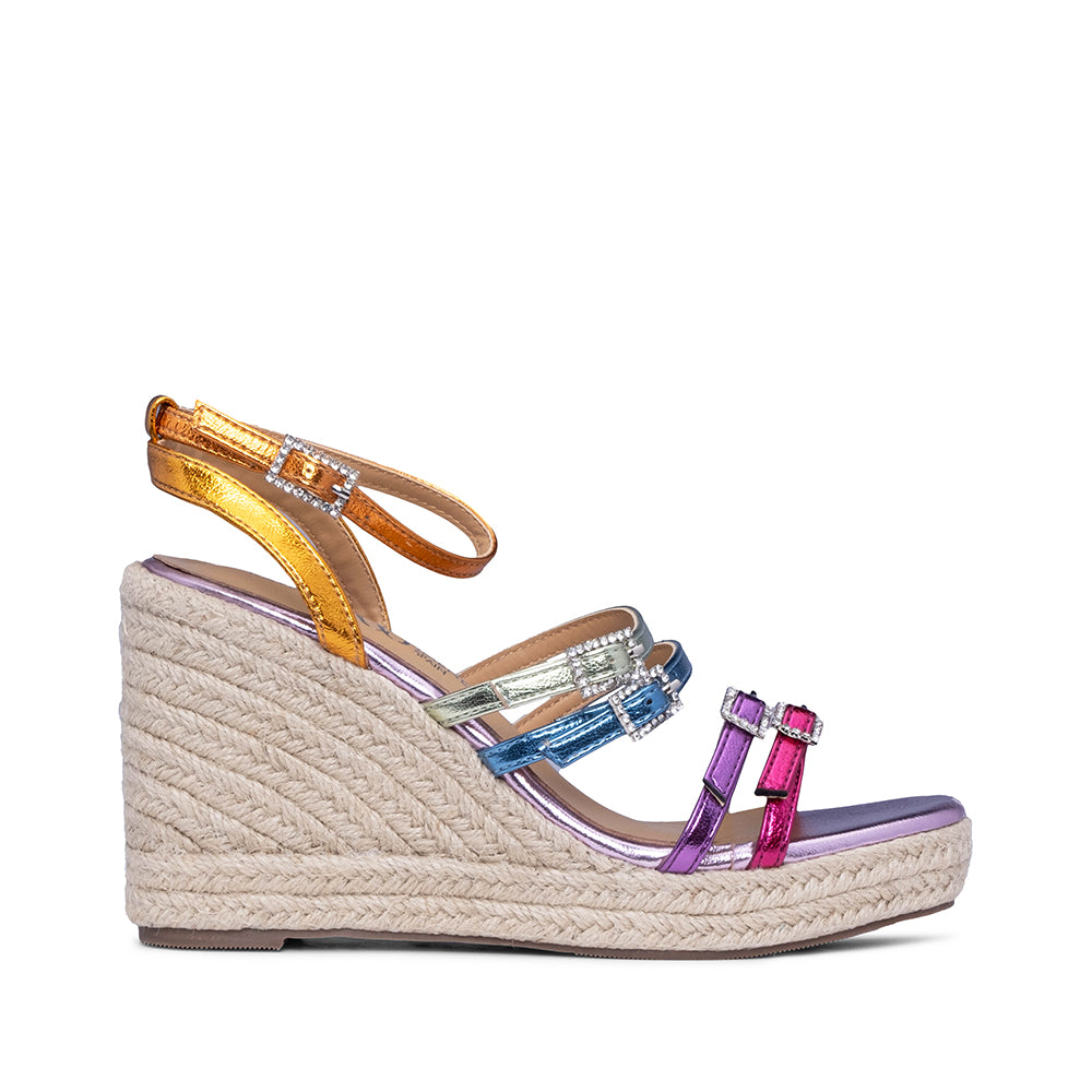 Sandália Salto Cunha Mulher Metalizado Multicolor