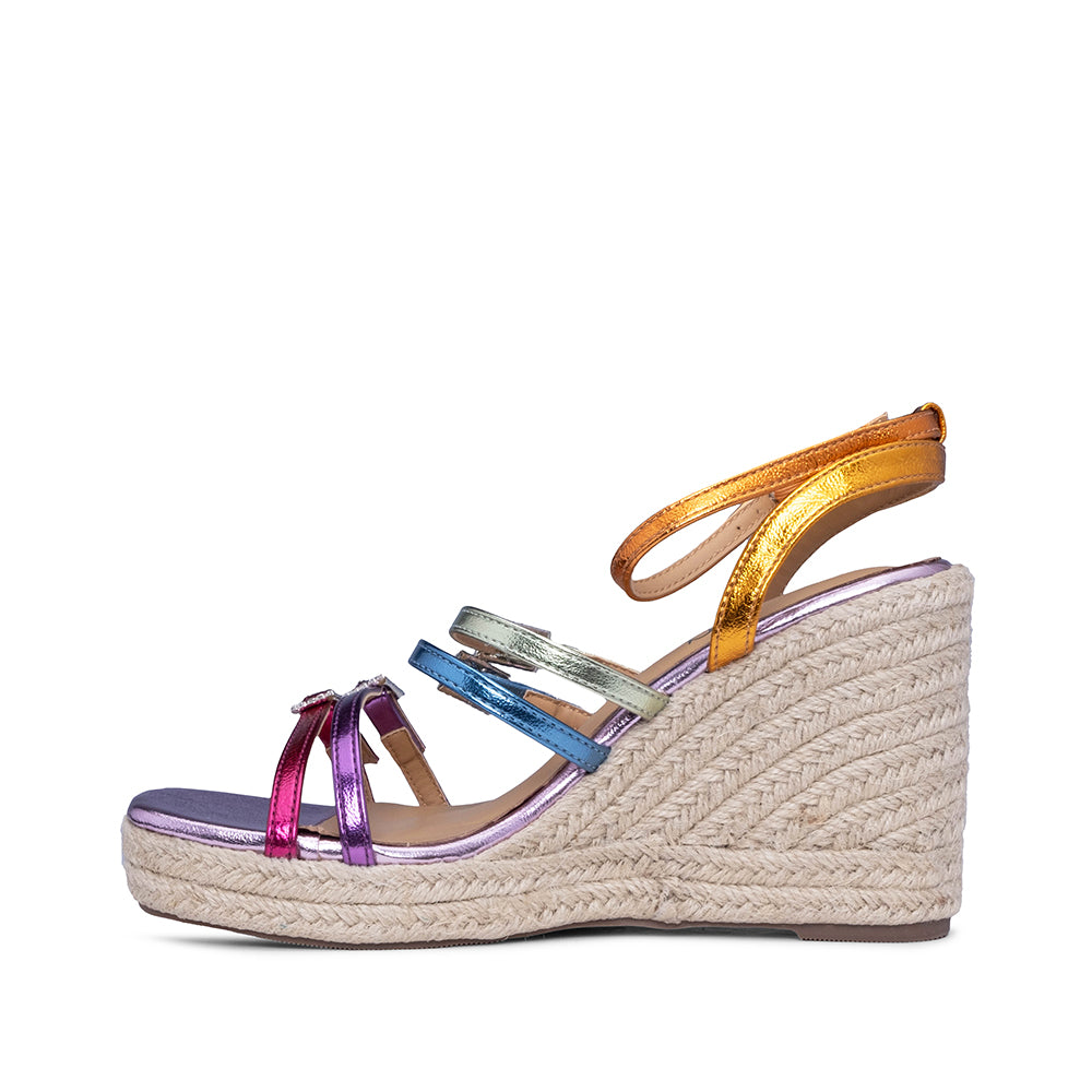 Sandália Salto Cunha Mulher Metalizado Multicolor