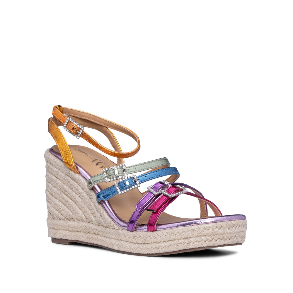 Sandália Salto Cunha Mulher Metalizado Multicolor