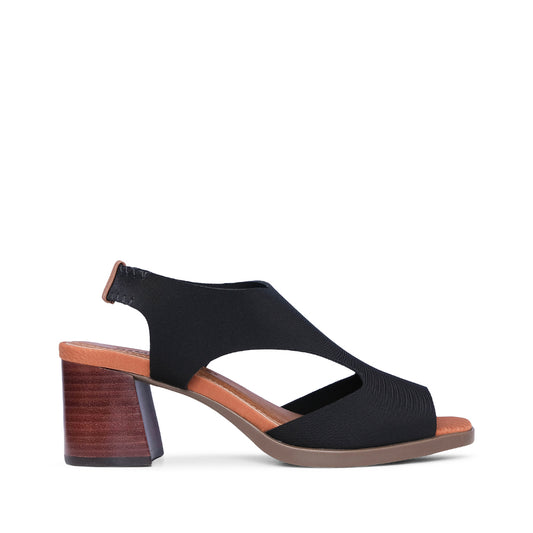 Sandália Salto Médio Mulher Têxtil Preto