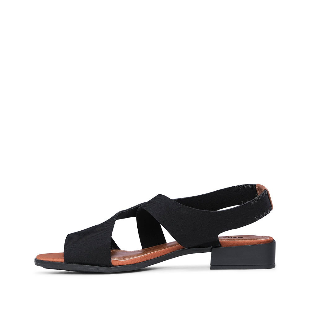 Sandália Salto Raso Mulher Têxtil com Tiras Elásticas Preto