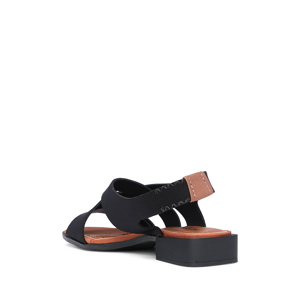 Sandália Salto Raso Mulher Têxtil com Tiras Elásticas Preto