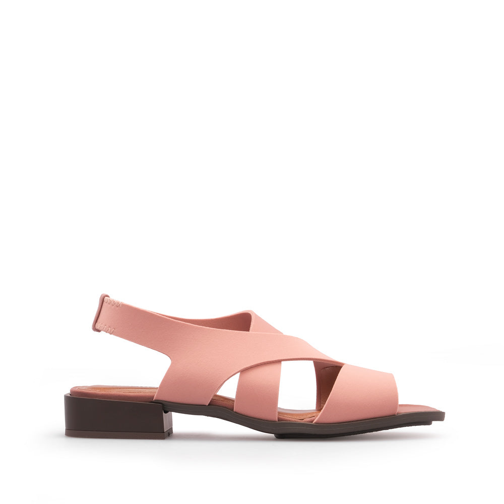 Sandália Salto Raso Mulher Têxtil com Tiras Elásticas Rosa