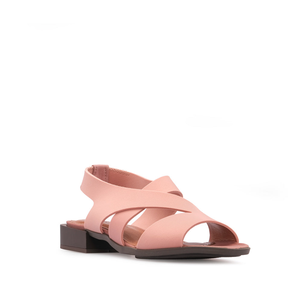 Sandália Salto Raso Mulher Têxtil com Tiras Elásticas Rosa