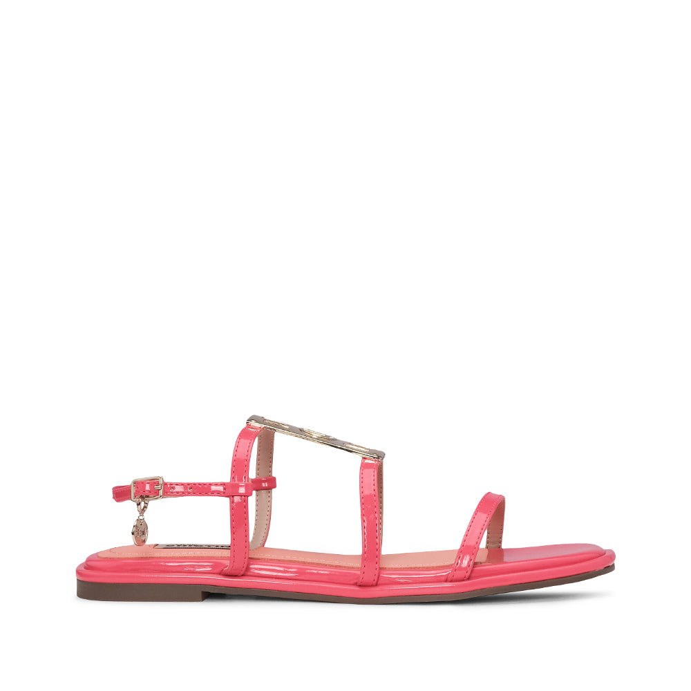 Sandália Salto Raso Mulher Pele Fuxia