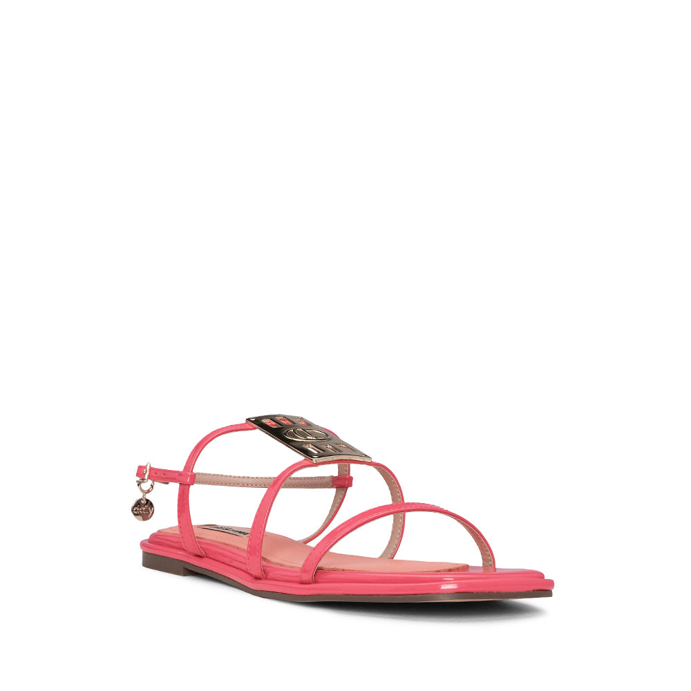 Sandália Salto Raso Mulher Pele Fuxia