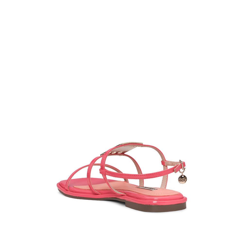 Sandália Salto Raso Mulher Pele Fuxia