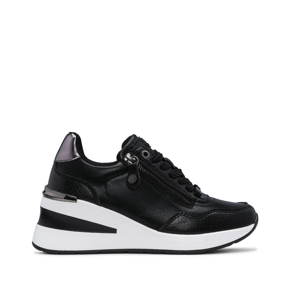 Women's Wedge Heel Sneakers in Synthetic Leather, Black – Manuel Alves