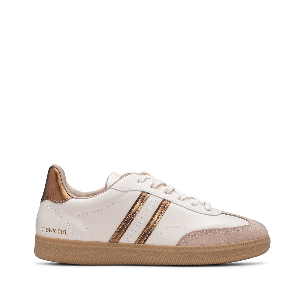 Women's Casual Sneakers in Synthetic Leather, Beige and Bronze