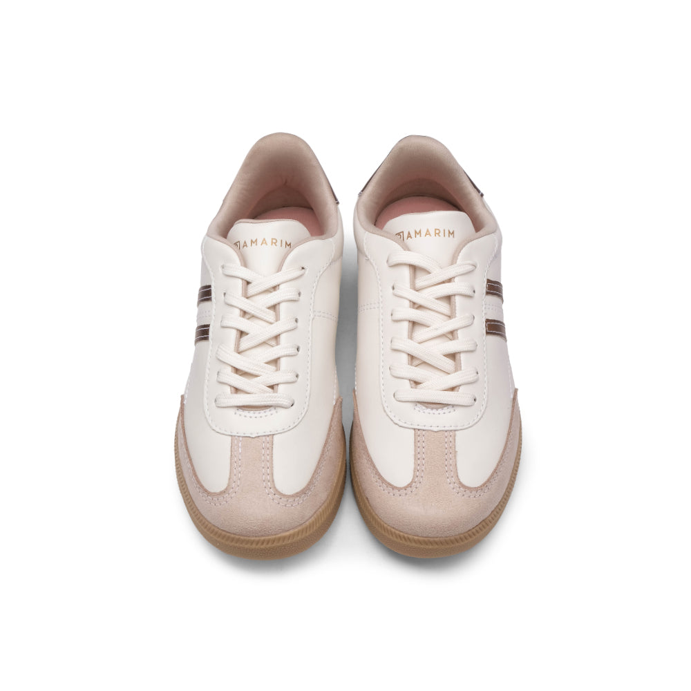 Sapatilha Casual Mulher Pele Sintética Bege E Bronze