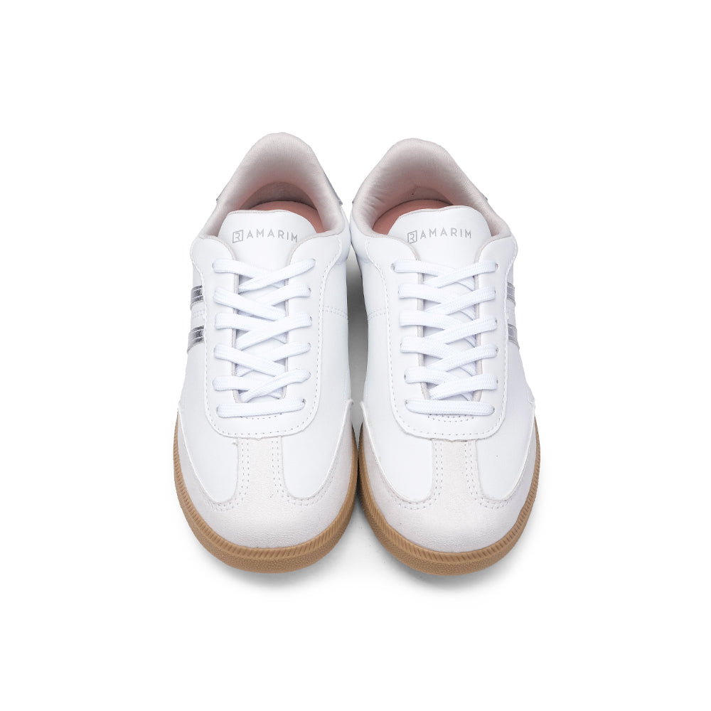 Sapatilha Casual Mulher Pele Sintética Branco E Prata