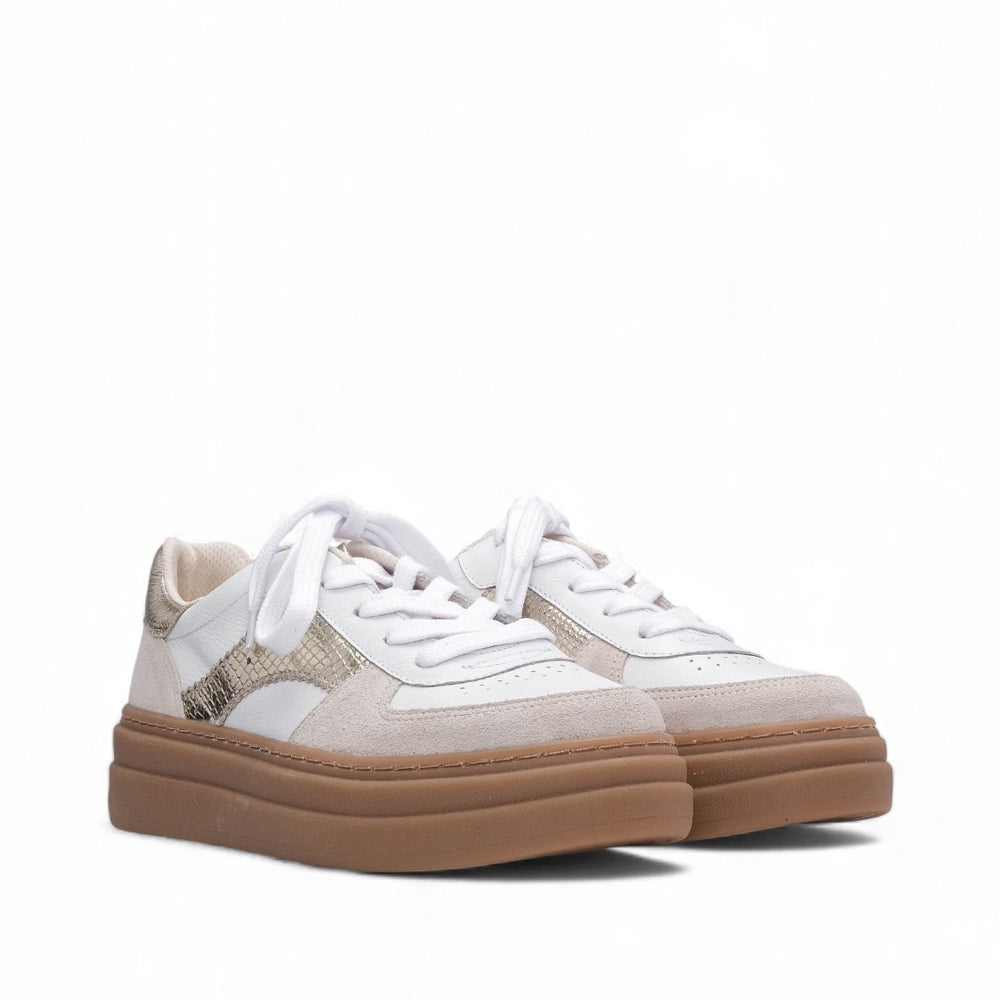 Sapatilha Casual Mulher Pele Branco E Ouro