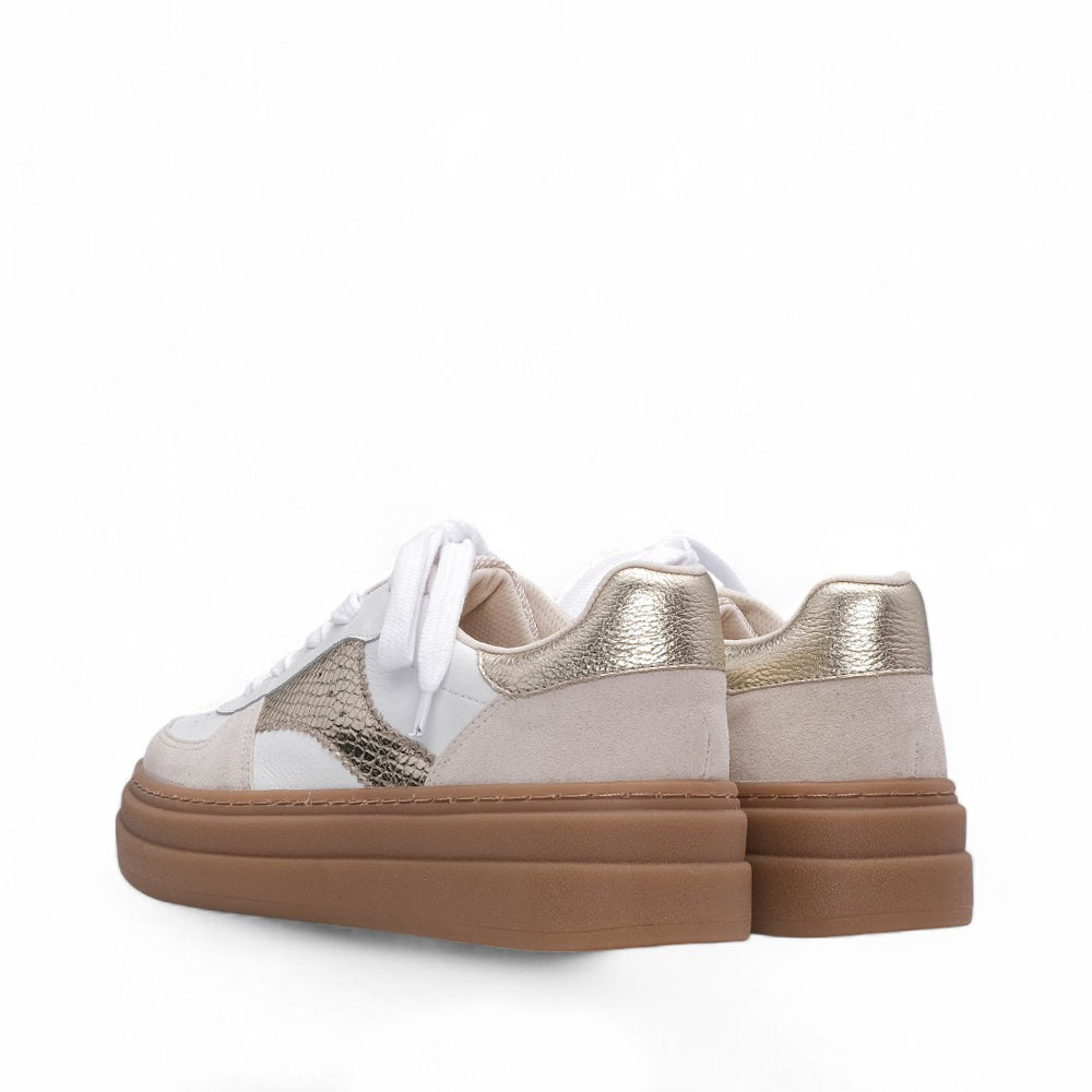 Sapatilha Casual Mulher Pele Branco E Ouro