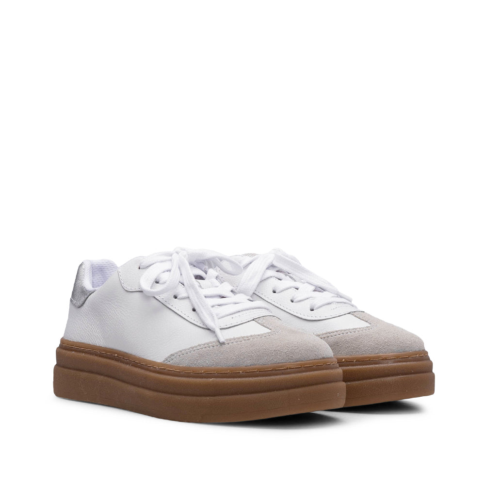 Sapatilha Casual Mulher Pele Branco E Cinza