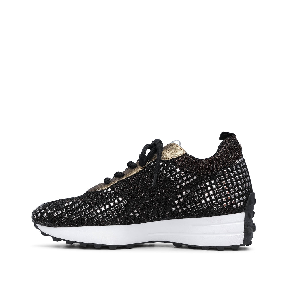 Sapatilha Casual Mulher Têxtil Preto E Dourado