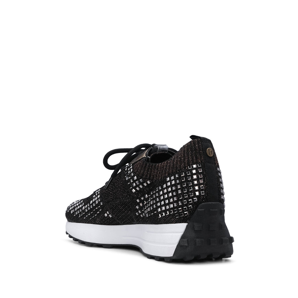 Sapatilha Casual Mulher Têxtil Preto E Dourado