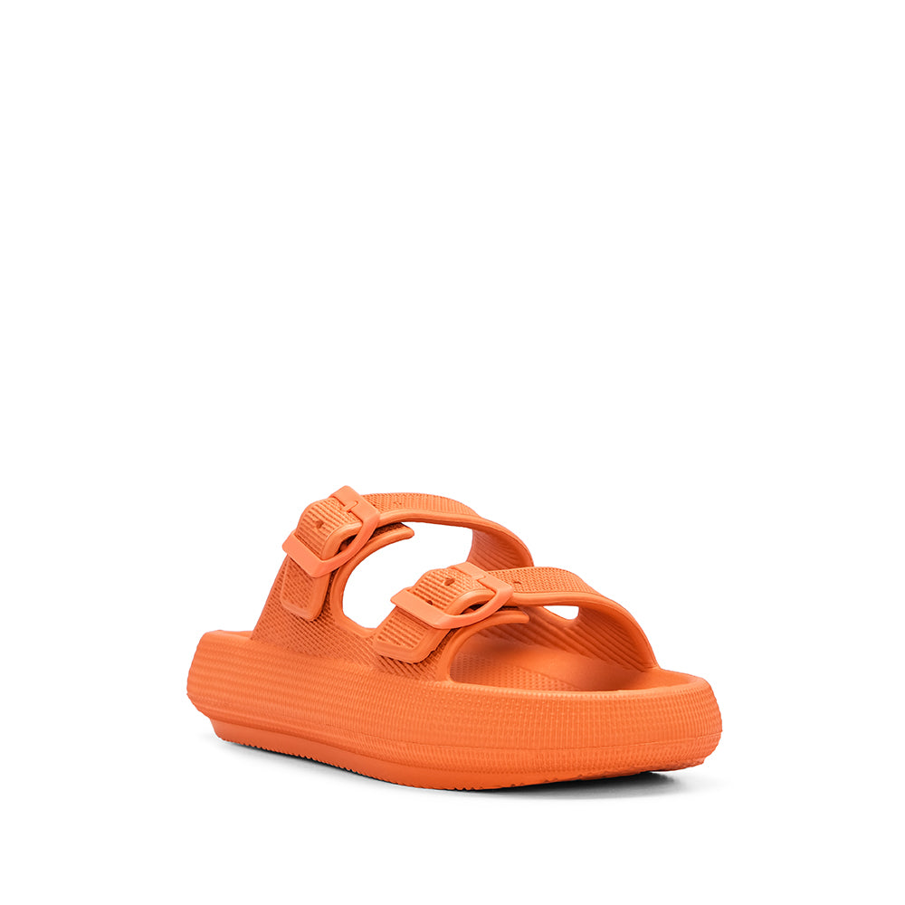 Chinelo Salto Raso Mulher Pele Sintética Laranja