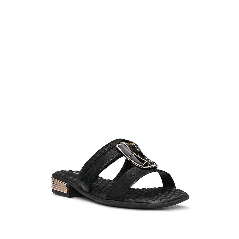 Chinelo Salto Raso Mulher Pele Preto