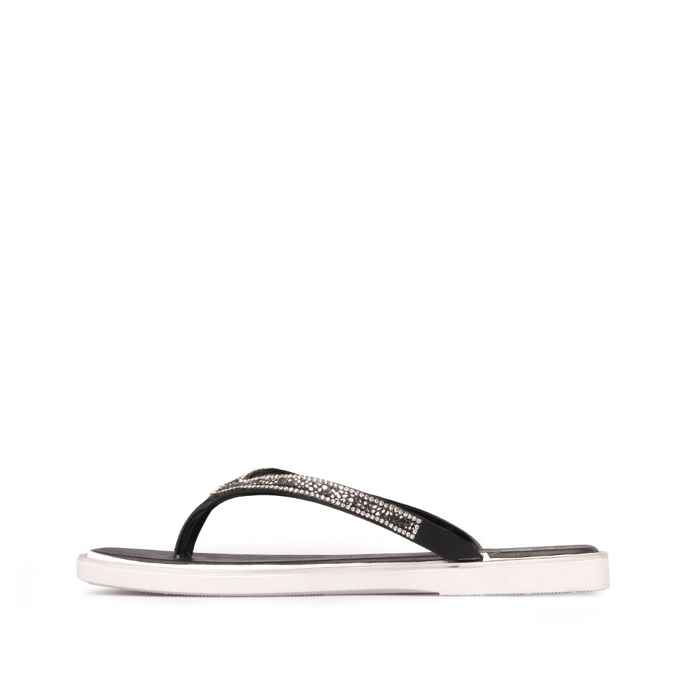 Chinelo Salto Raso Mulher Pele Sintética Preto