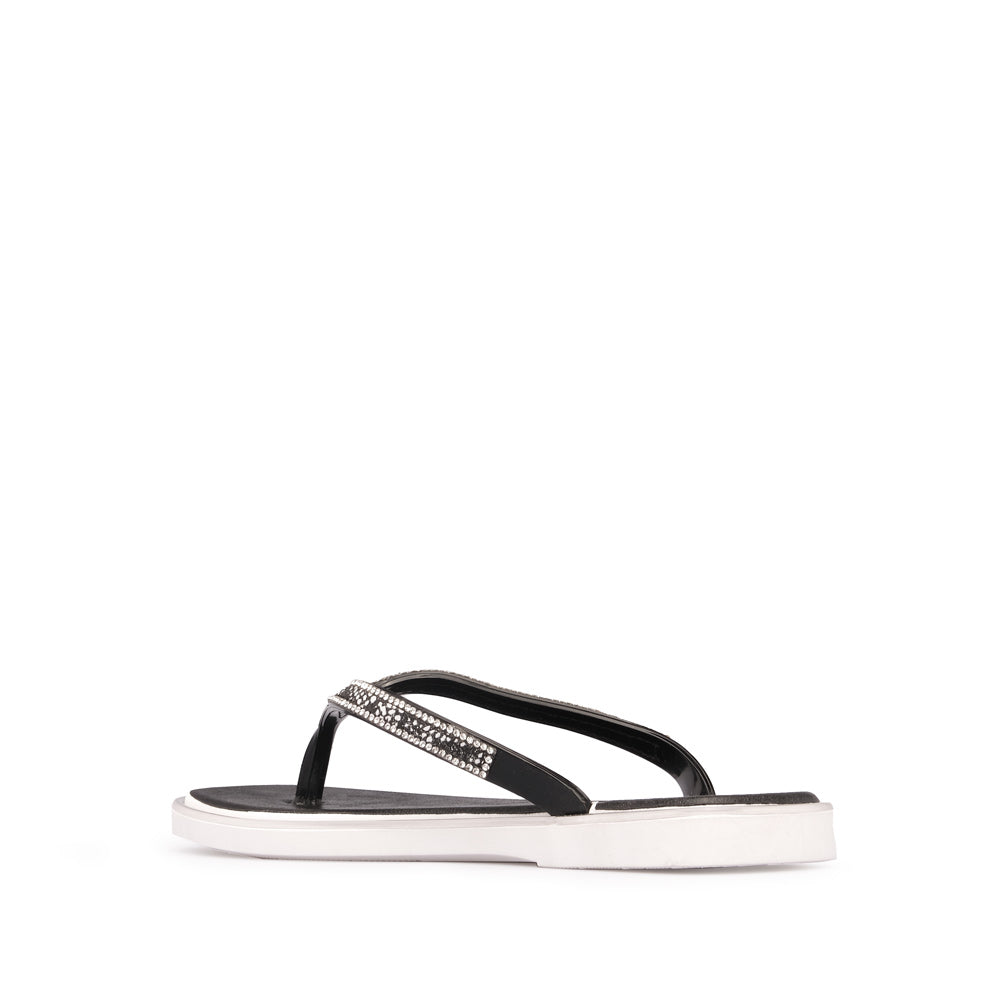 Chinelo Salto Raso Mulher Pele Sintética Preto