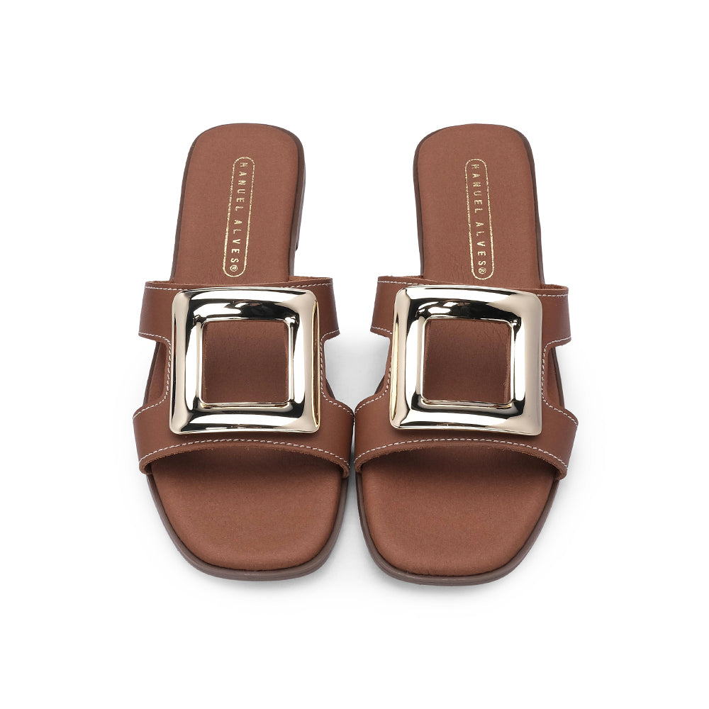 Chinelo Casual Mulher Pele Camel