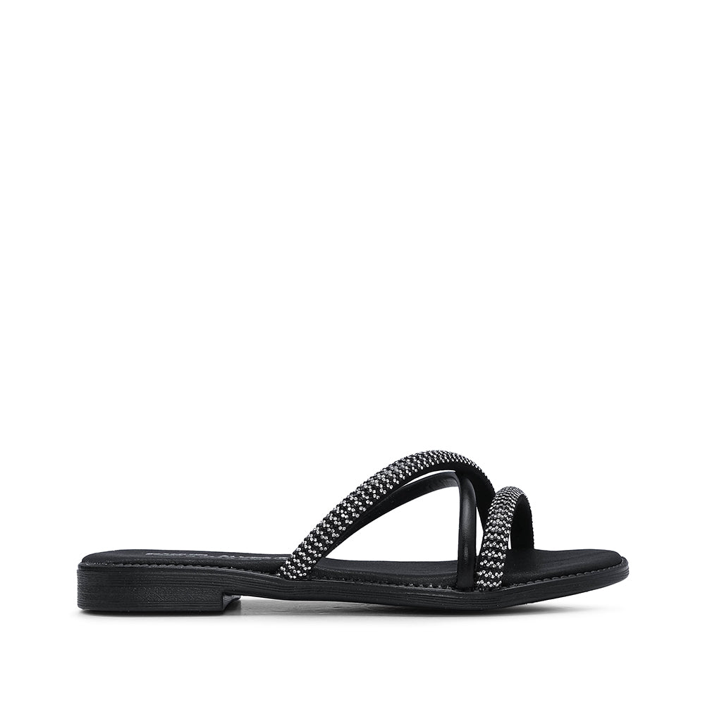 Chinelo Com Glitter Casual Mulher Pele Preto