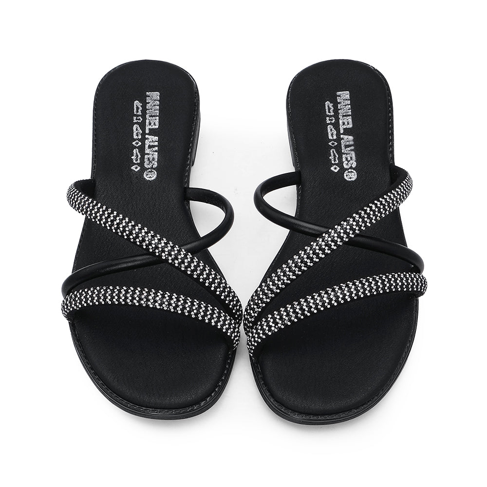 Chinelo Com Glitter Casual Mulher Pele Preto