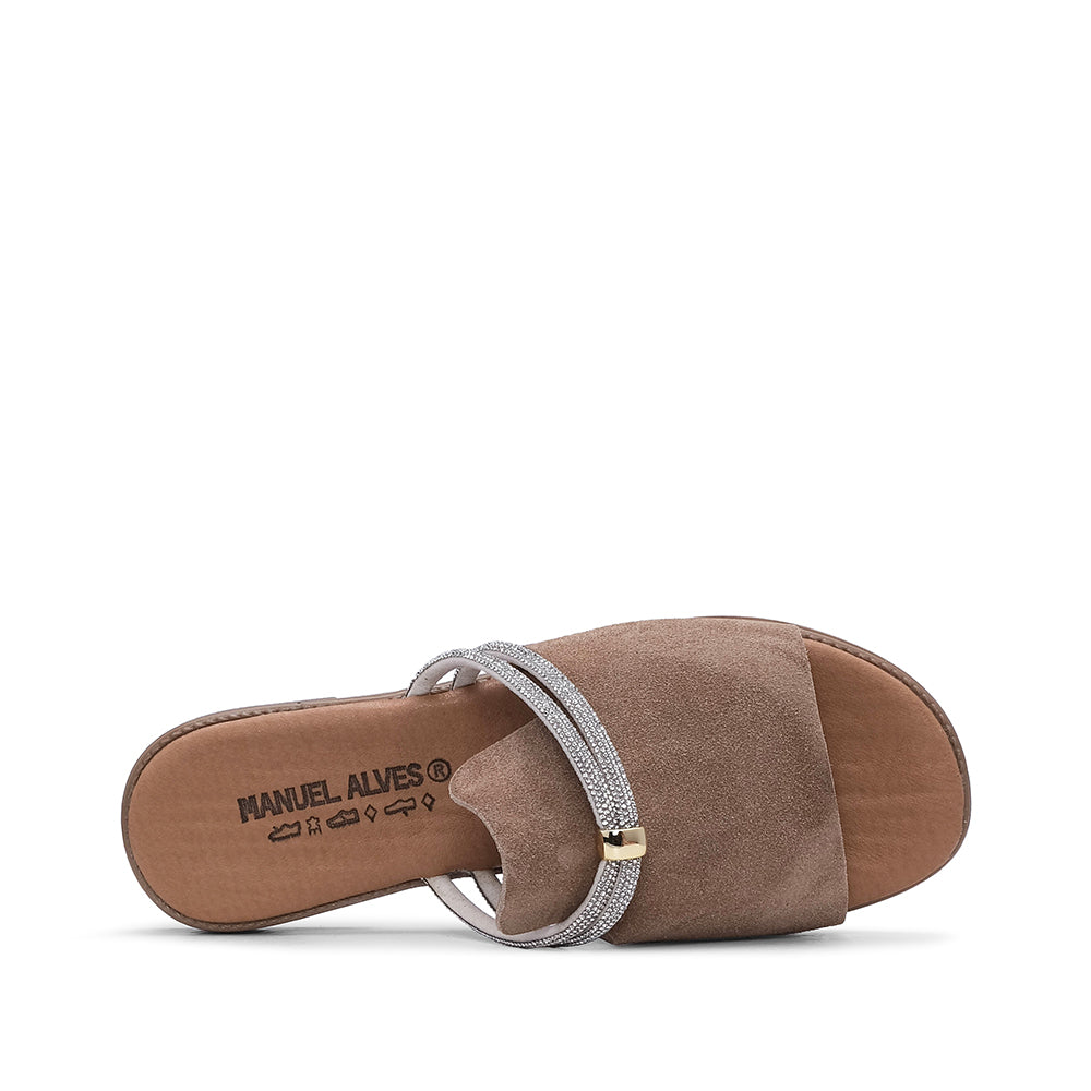 Chinelo Com Glitter Casual Mulher Camurça Taupe