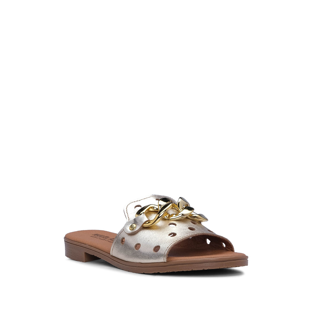 Chinelo Casual de Mulher Com Aplicação Metálica Dourado