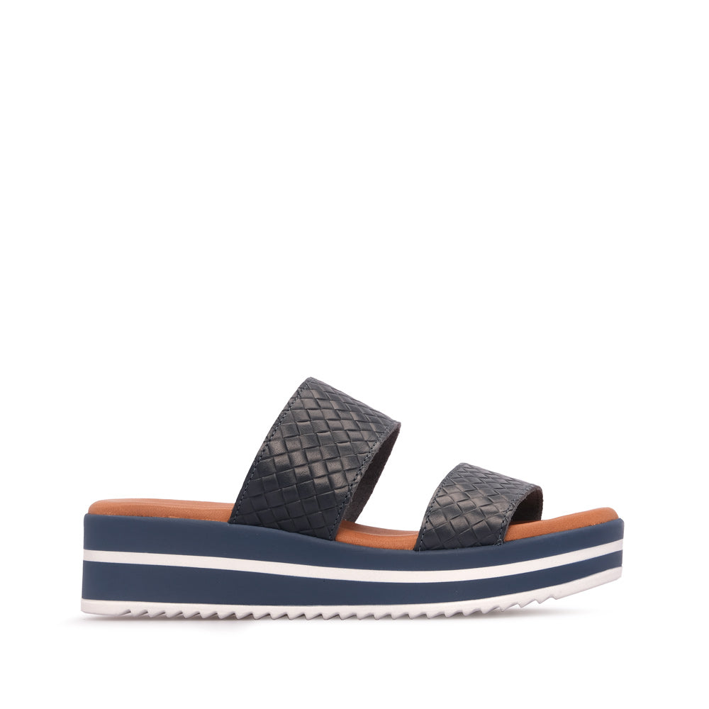 Chinelo Salto Raso Mulher Pele Azul Marinho