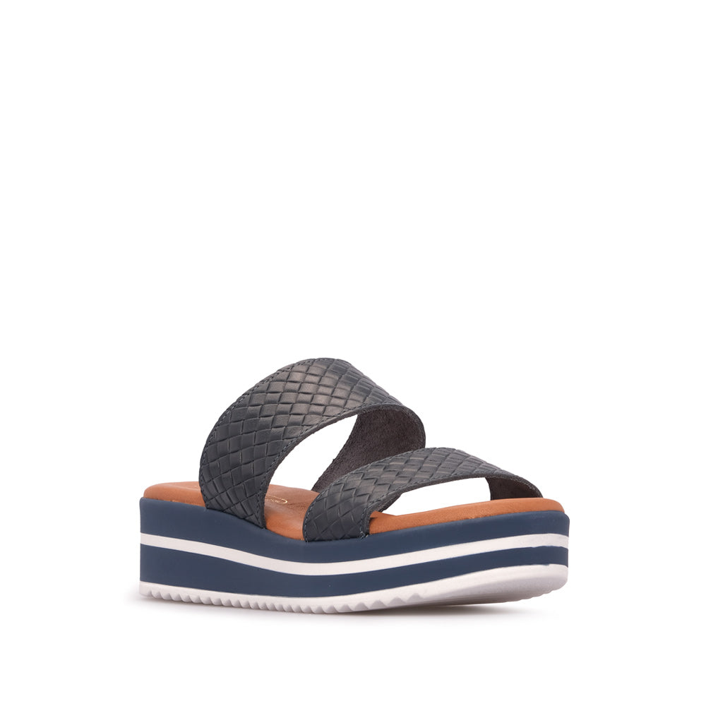 Chinelo Salto Raso Mulher Pele Azul Marinho