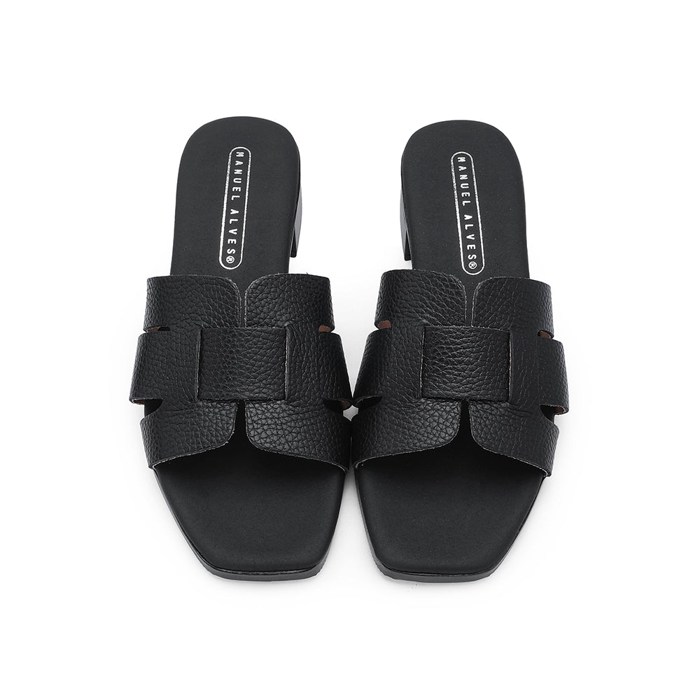 Chinelo Salto Raso Mulher Pele Preto